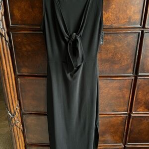 Leith Black Ruched Tie Front Midi Dress